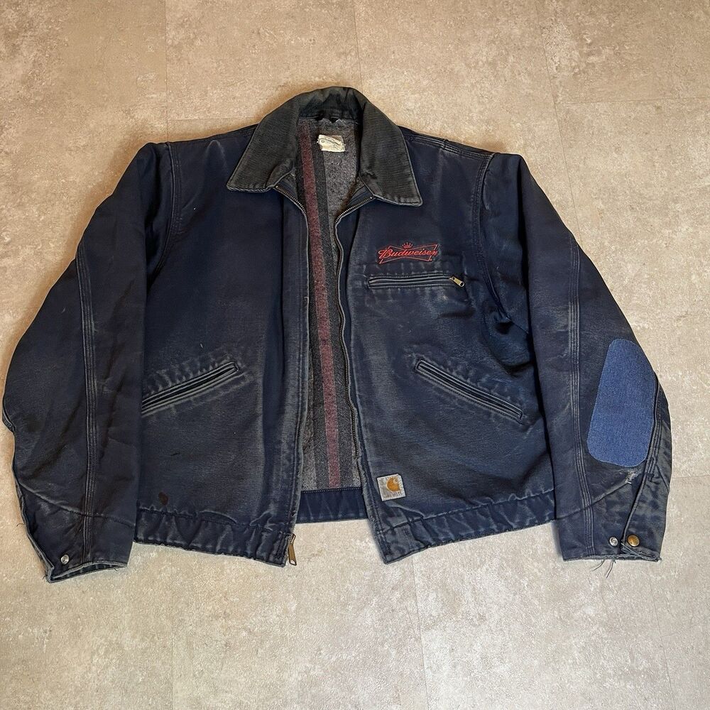 Vintage Distressed USA Made Carhartt J209 Budweiser Detroit Jacket Size Large